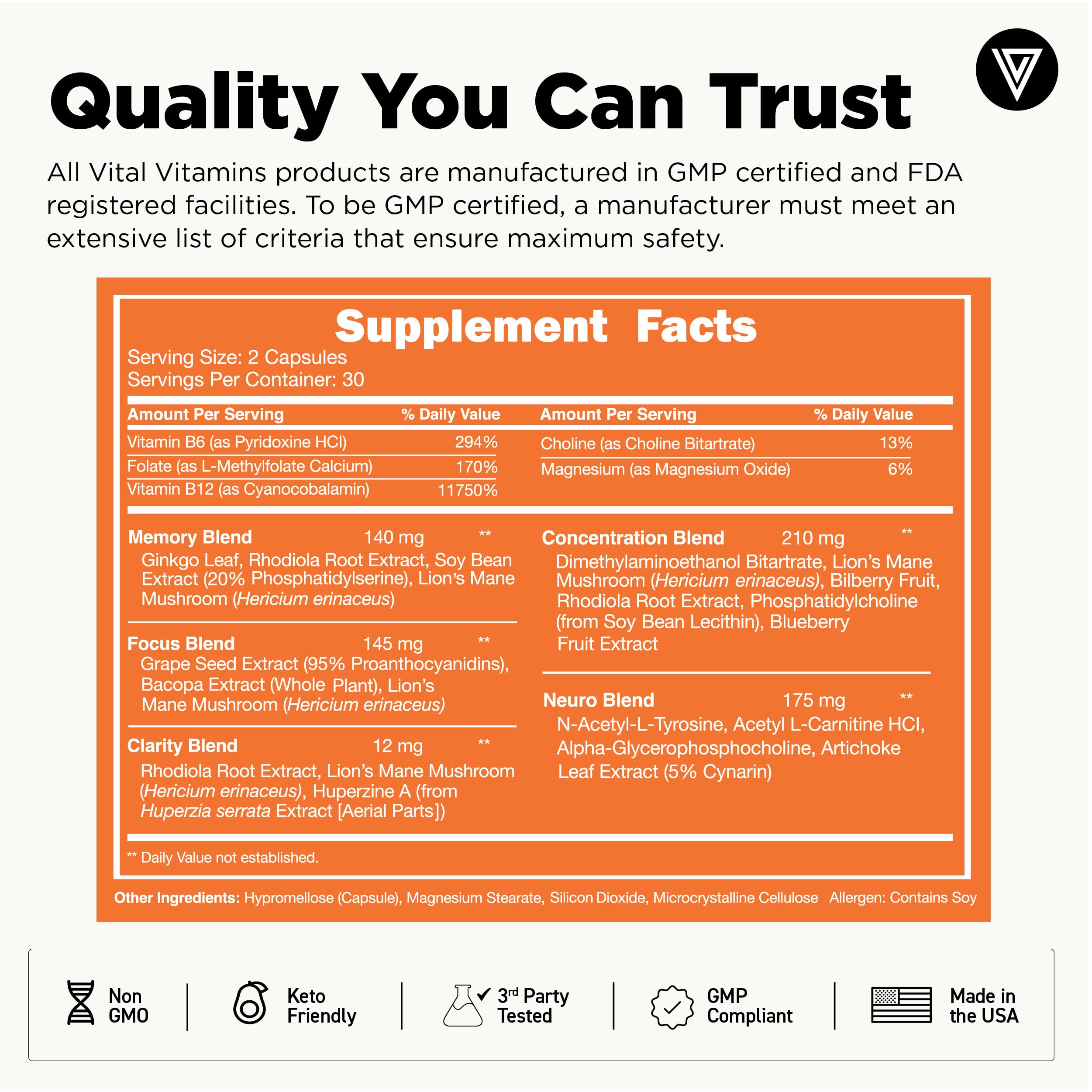 Vital Vitamins daily-use bottle indicating routine brain nourishment