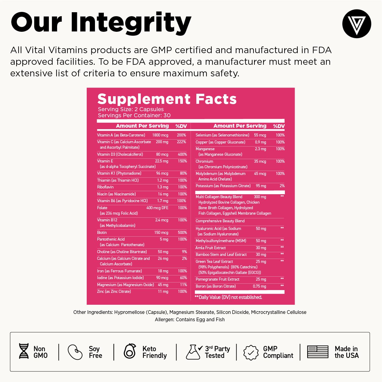 Vital Vitamins USA-made GMP facility badge on packaging