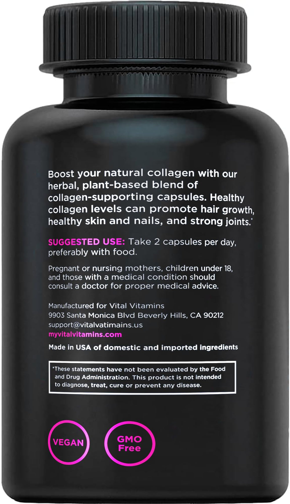 Vital Vitamins Vegan Collagen Booster eco-friendly production tag hints at lower impact