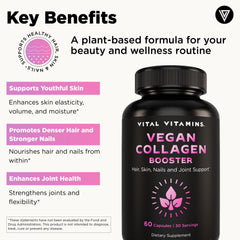 Vital Vitamins Vegan Collagen Booster ingredients blend showing 35 plant-based components