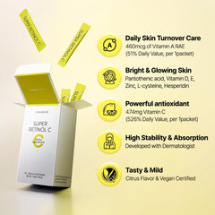 VITALBEAUTIE Super RetinolC ingredients panel with vitamins A, C, D, E and zinc for antioxidant support.