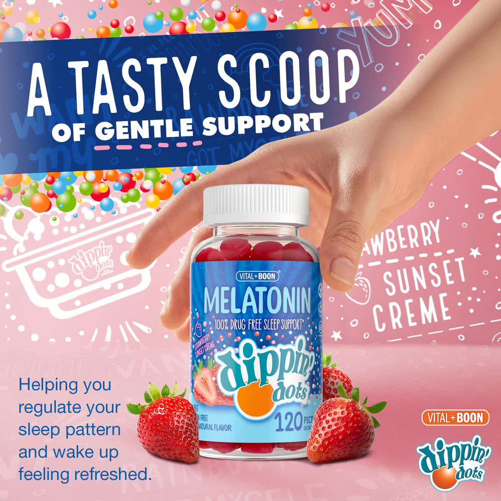 Vital+Boon Dippin Dots gluten-free label closeup, suitable for vegetarians.