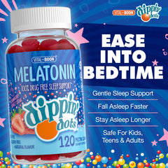 Vital+Boon Dippin Dots gummy texture closeup highlights chewy bite and strawberry creme flavor.