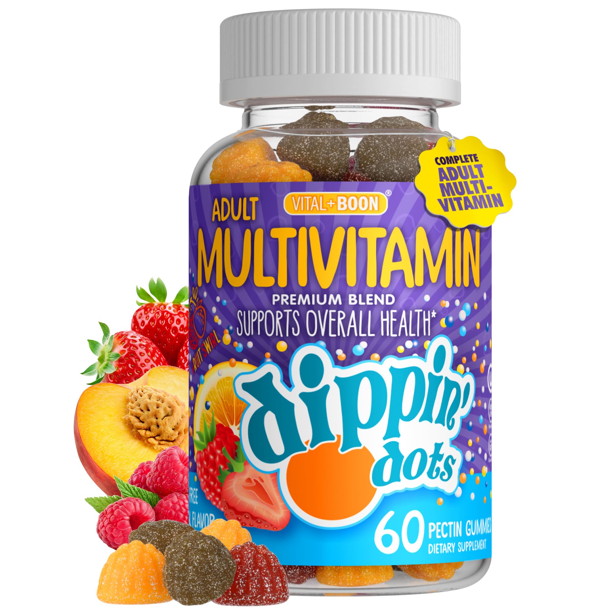 Vital+Boon Dippin' Dots multivitamin gummies in a jar for daily wellness