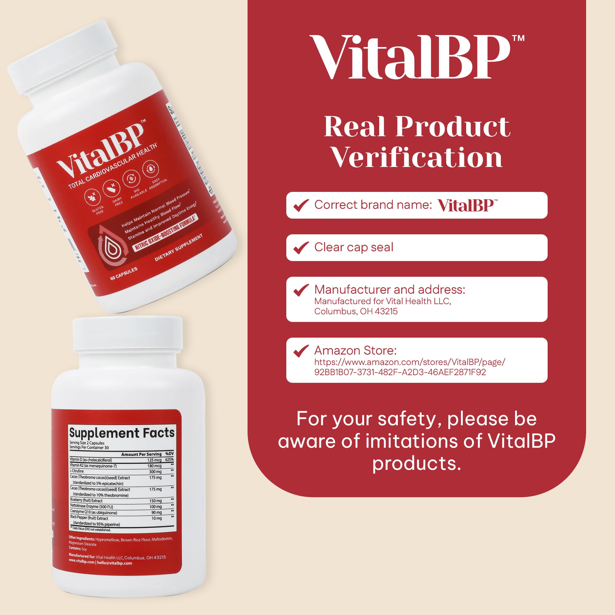 VitalBP 2 Pack bottle side label highlighting key ingredients