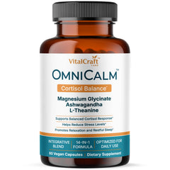 VITALCRAFT LABS OmniCalm bottle pour supports daily cortisol balance and calm energy.