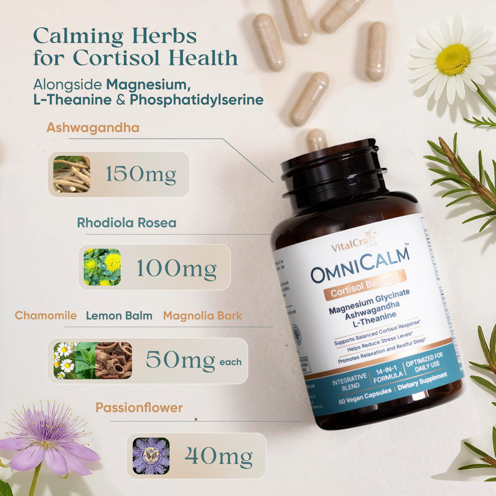 VITALCRAFT LABS OmniCalm packaging front showcases the USA-made formulation.