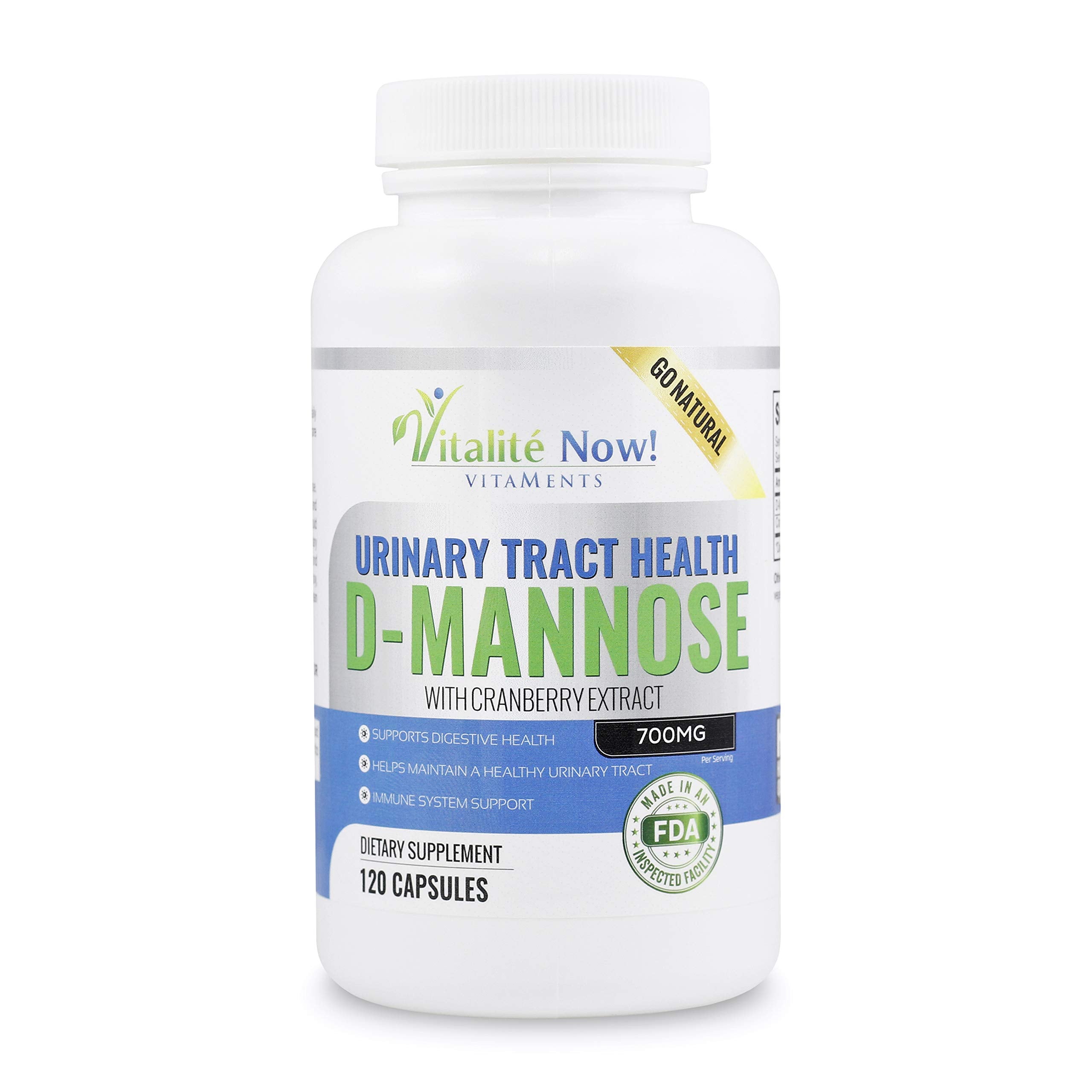 Vitalité Now high strength D-Mannose Cranberry bottle front for daily urinary support