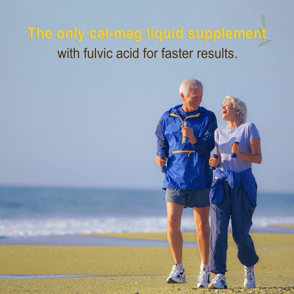 Alkaline mineral effect visual in Vital Earth Minerals Cal-Mag Liquid packaging.