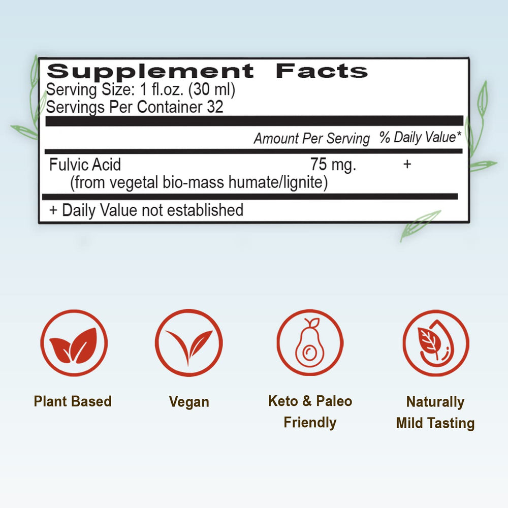 Vital Earth Minerals fulvic liquid with alkaline balance, supporting daily stamina.