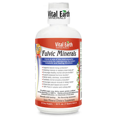 Vital Earth Minerals fulvic liquid bottle, showcasing convenient mineral delivery for daily energy support.