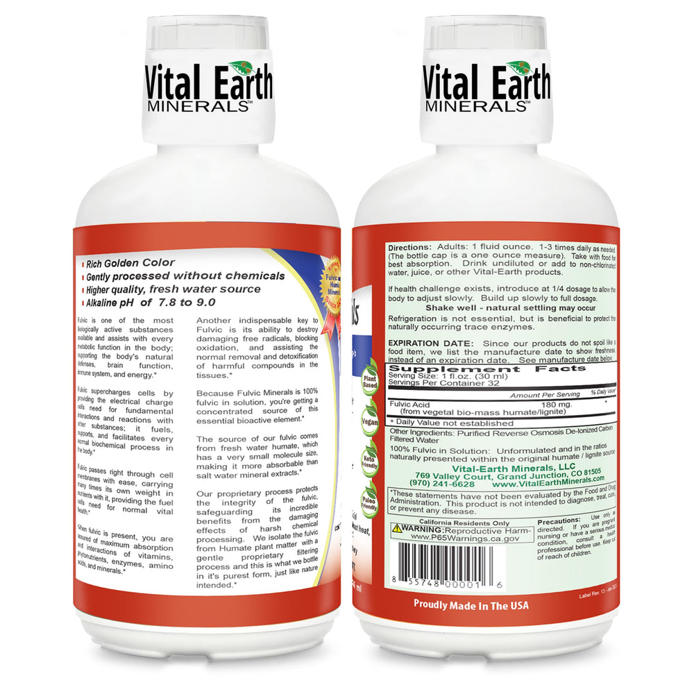Pouring Vital Earth Minerals fulvic liquid into a glass to mix with water.