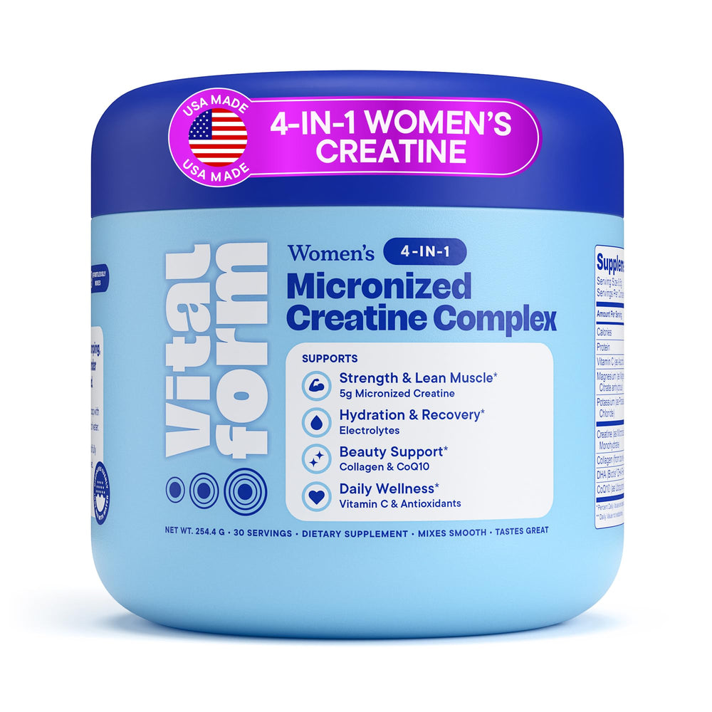 VitalForm Women’s creatine powder tub front suggesting lean muscle support potential.