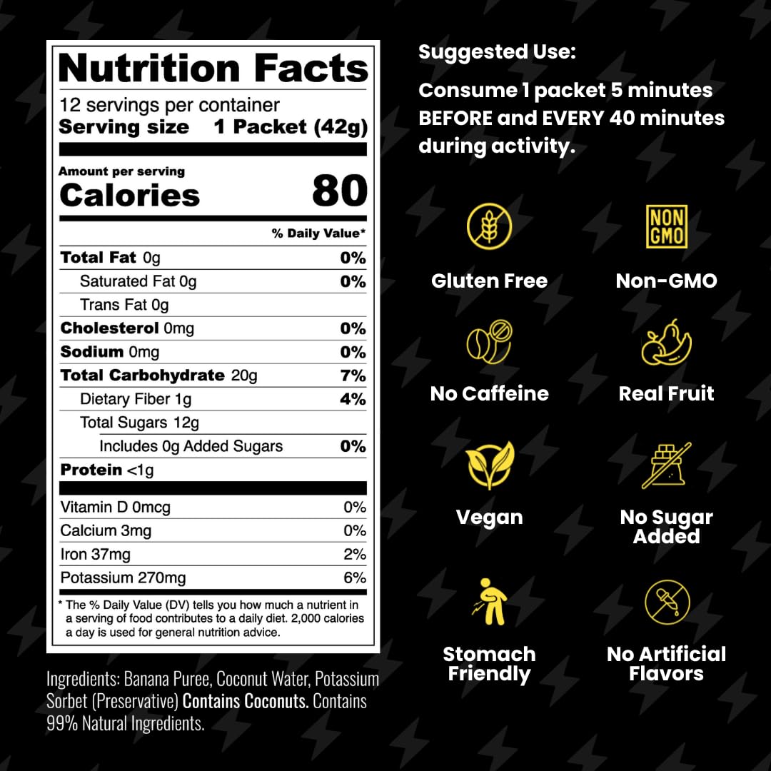 VitalFuel Banana Energy Gel back-of-pack view showing vegan and gluten-free ingredients.