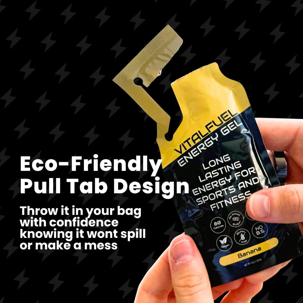 VitalFuel Banana Energy Gel on-the-go usage during a run or ride.