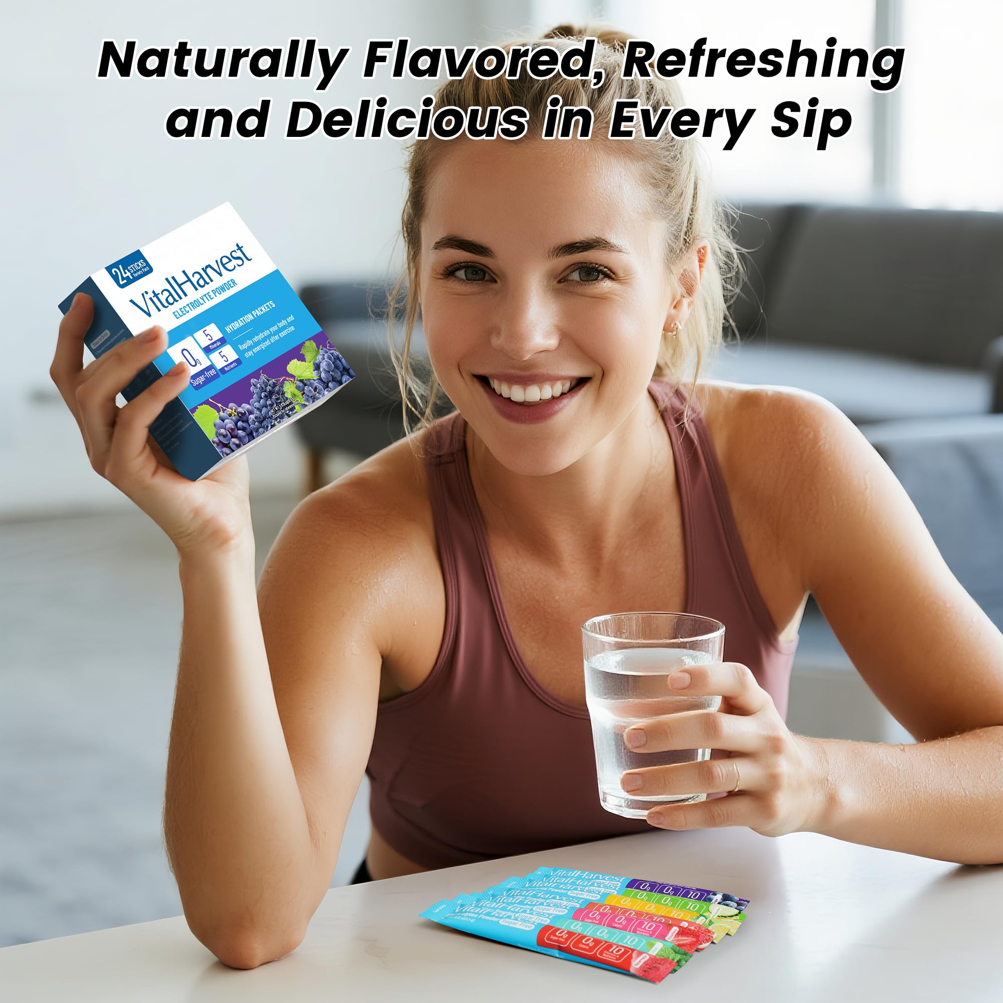 Clutch-ready VitalHarvest grape electrolyte packet during outdoor activity