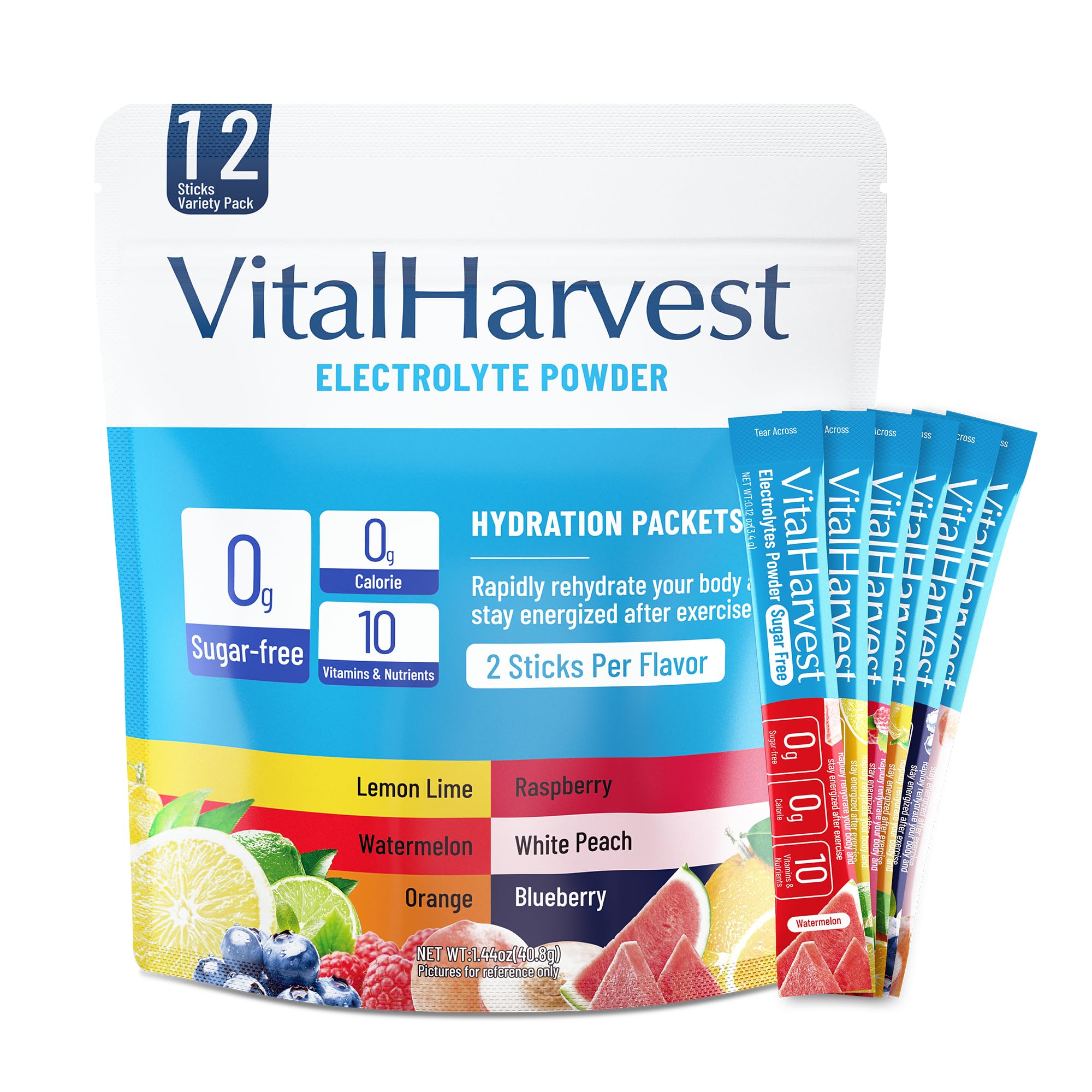 VitalHarvest lemon-lime electrolyte packet for quick hydration during workouts.