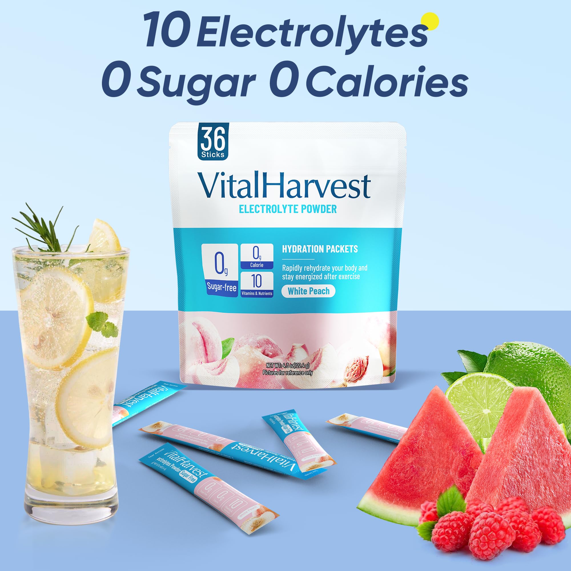VitalHarvest label highlights low sodium and sugar-free hydration suitable for keto-friendly plans.