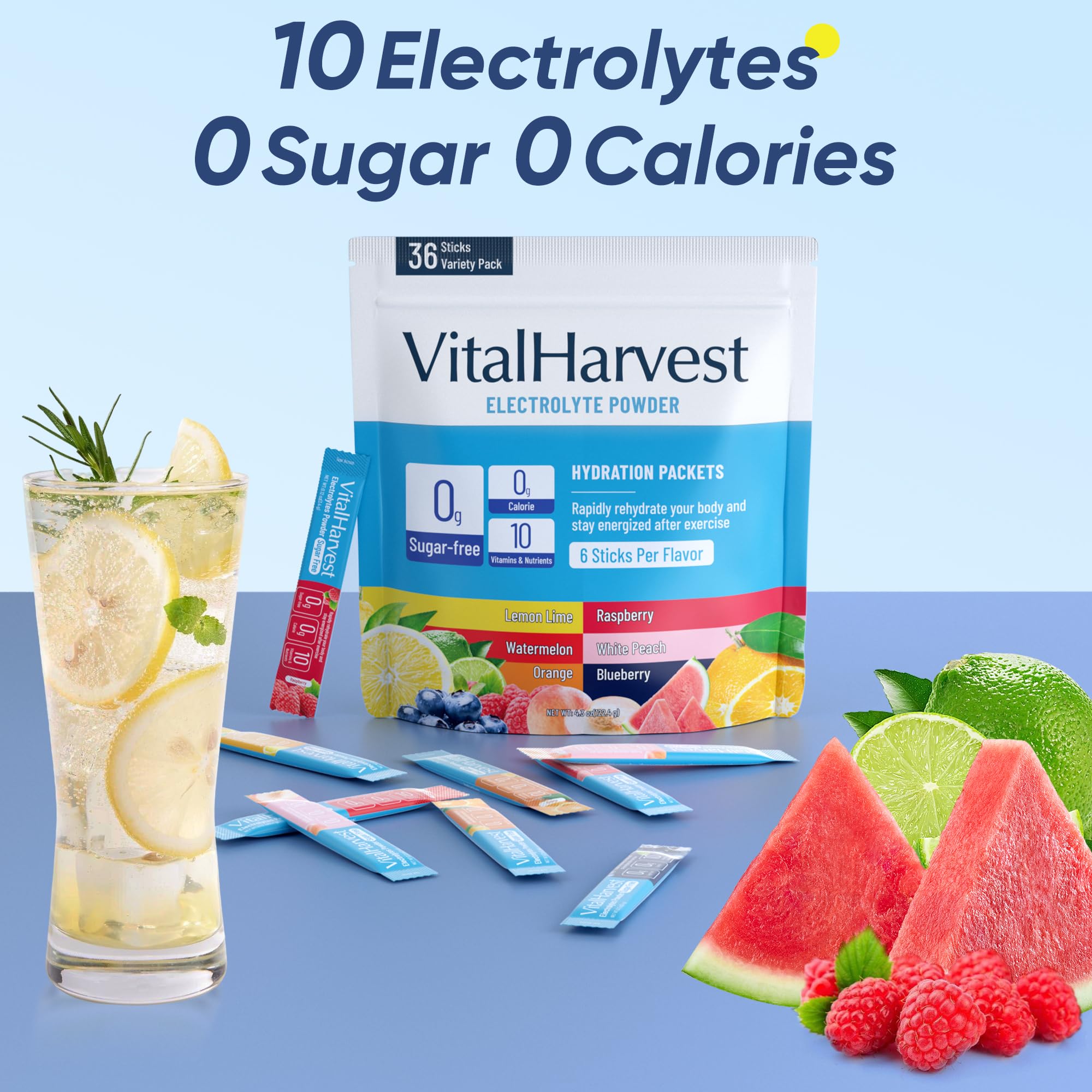 VitalHarvest orange flavor packet for tasty hydration anywhere.