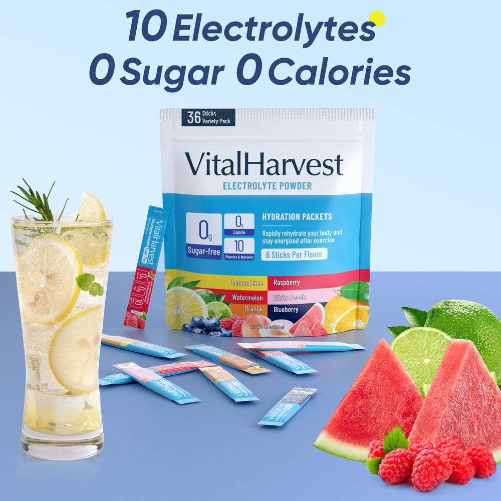 VitalHarvest orange flavor packet for tasty hydration anywhere.