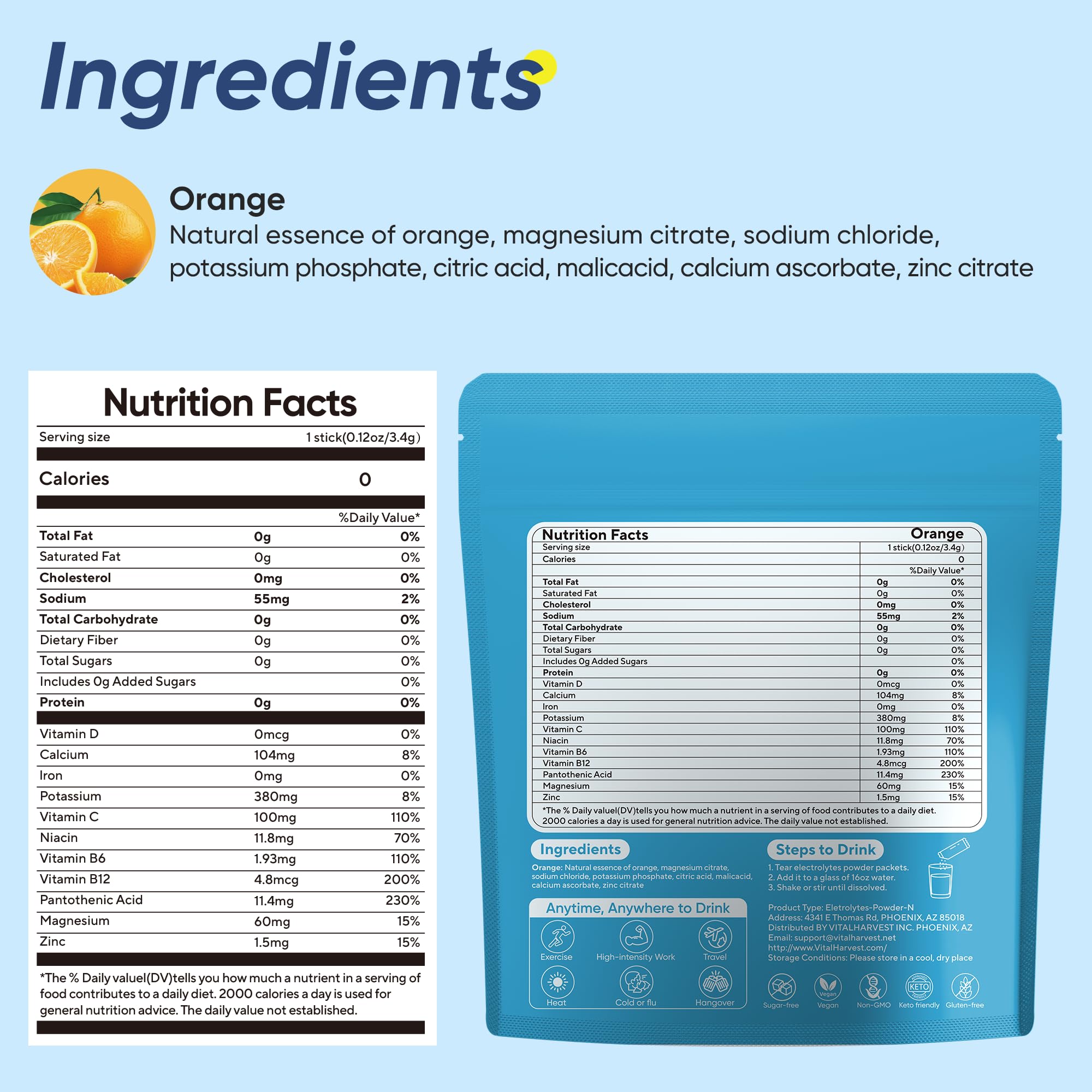 VitalHarvest single-serve hydration packet for on-the-go use.