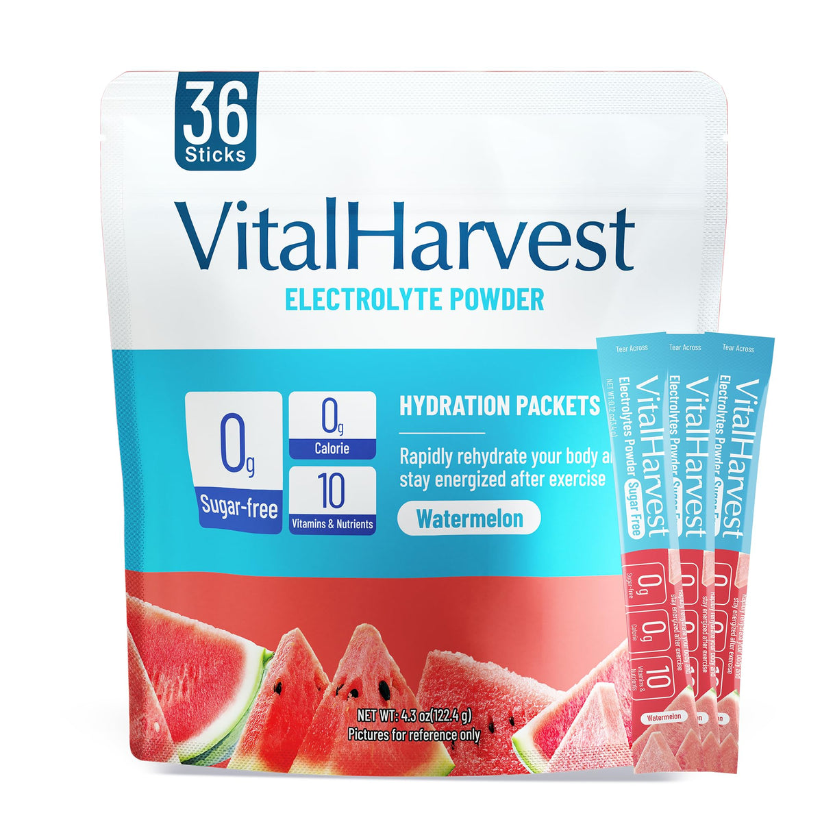 VitalHarvest watermelon electrolyte powder packets for on-the-go hydration