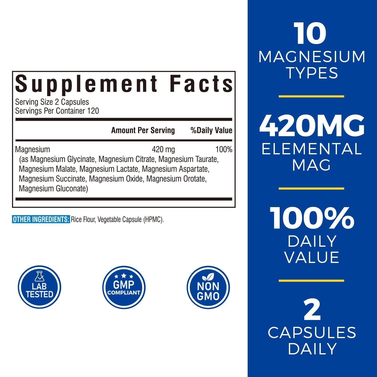 Vitalibre 10-in-1 Magnesium Complex capsules on a white surface, illustrating easy daily intake.