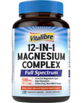 Vitalibre 12-in-1 Magnesium Complex 500mg | High-Absorption Chelated Magnesium Glycinate, Citrate & More (120 Count)