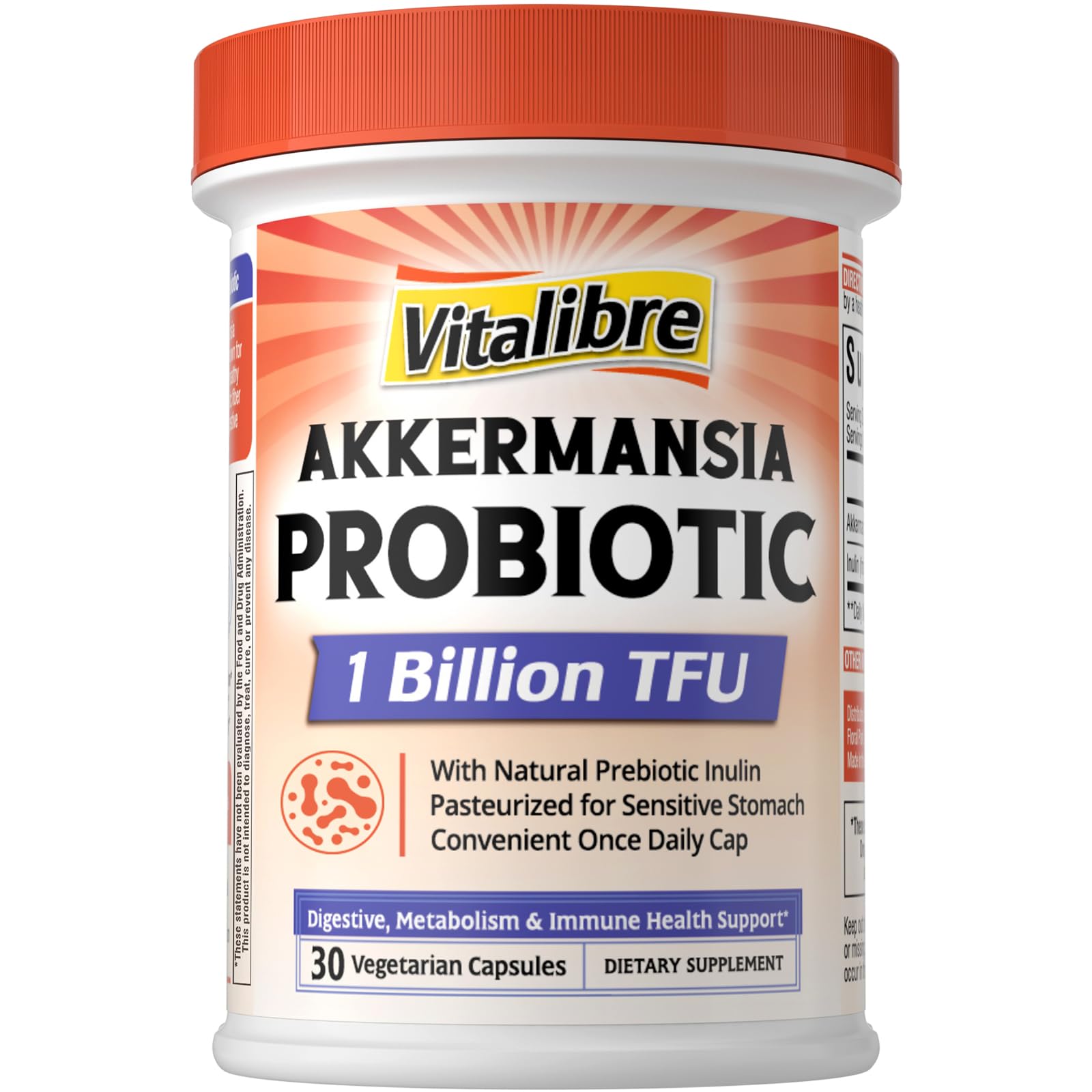 Vitalibre Akkermansia Muciniphila bottle supports gut health with 1B TFU