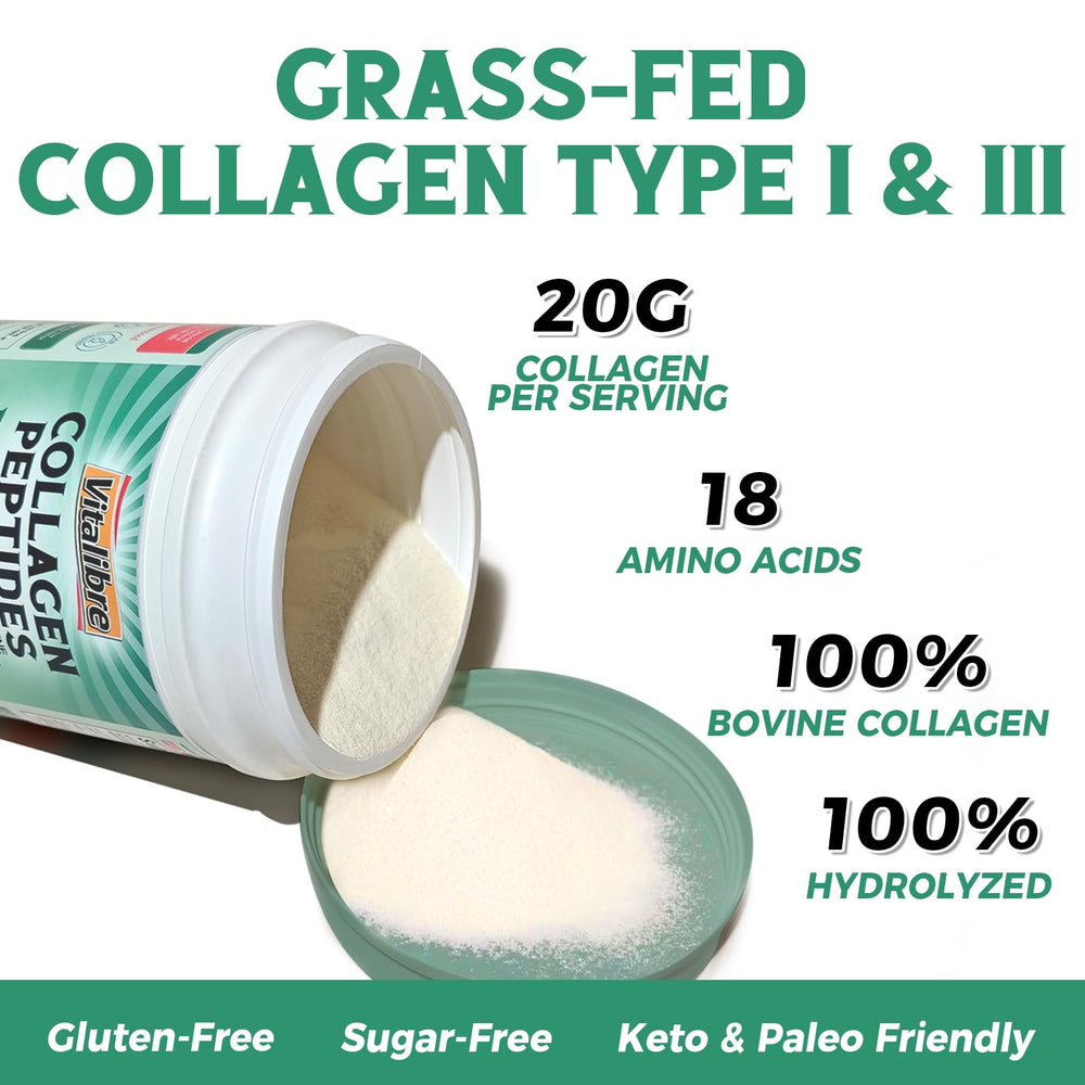 Vitalibre Collagen Powder scoop in coffee indicates easy morning protein boost.