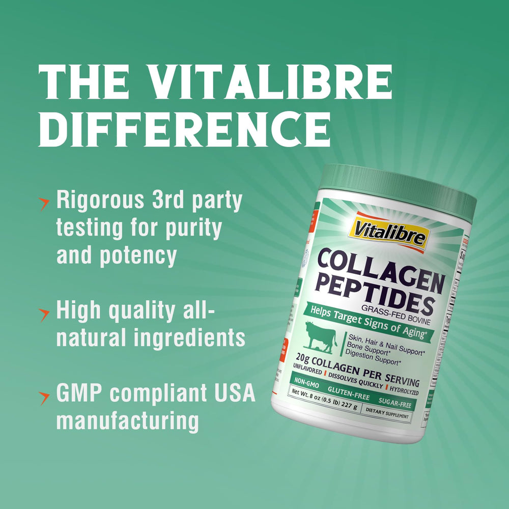 Vitalibre Grass-fed sourcing label emphasizes natural, antibiotic-free production.