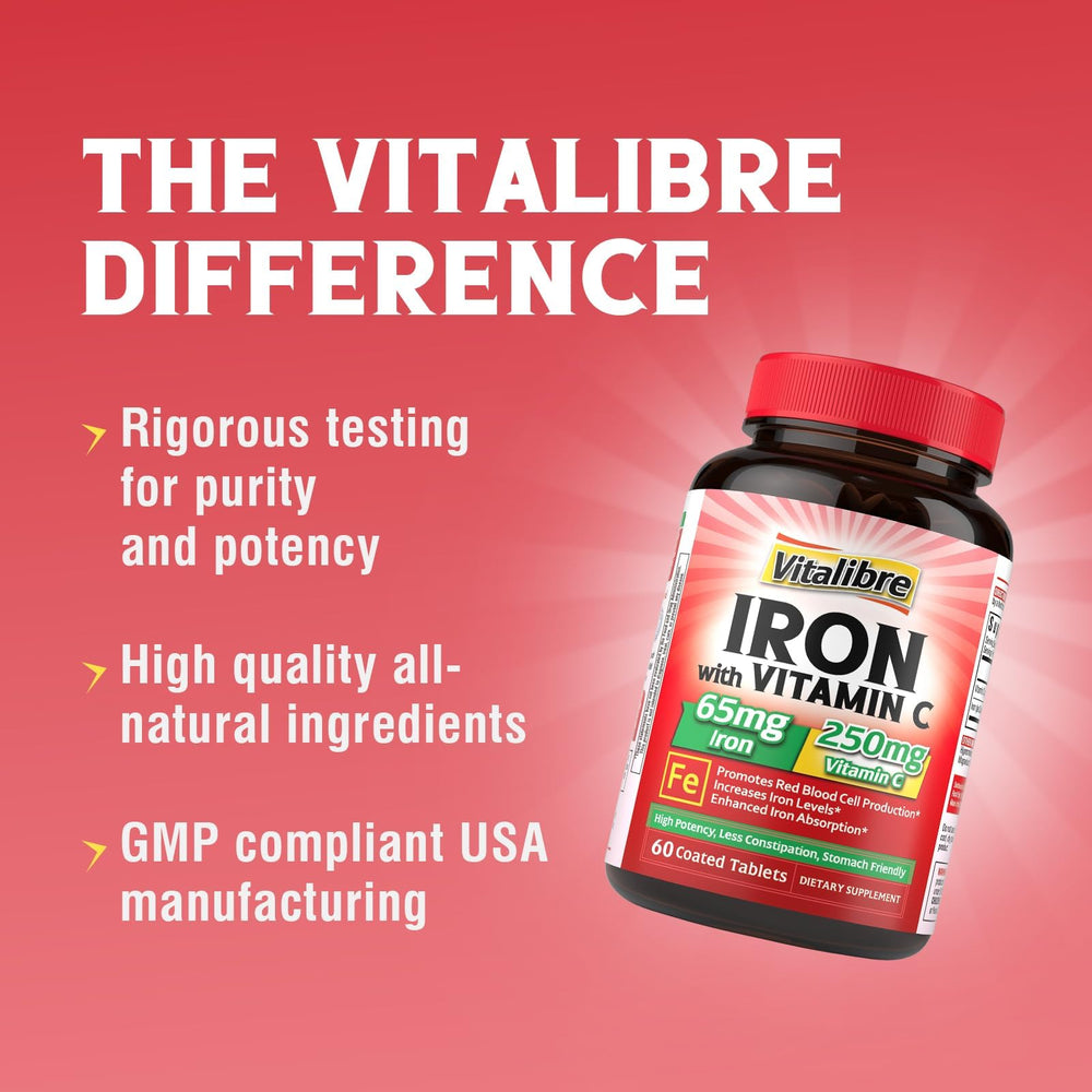 Vitalibre iron 60 vegan tabs packaging ready for daily use.