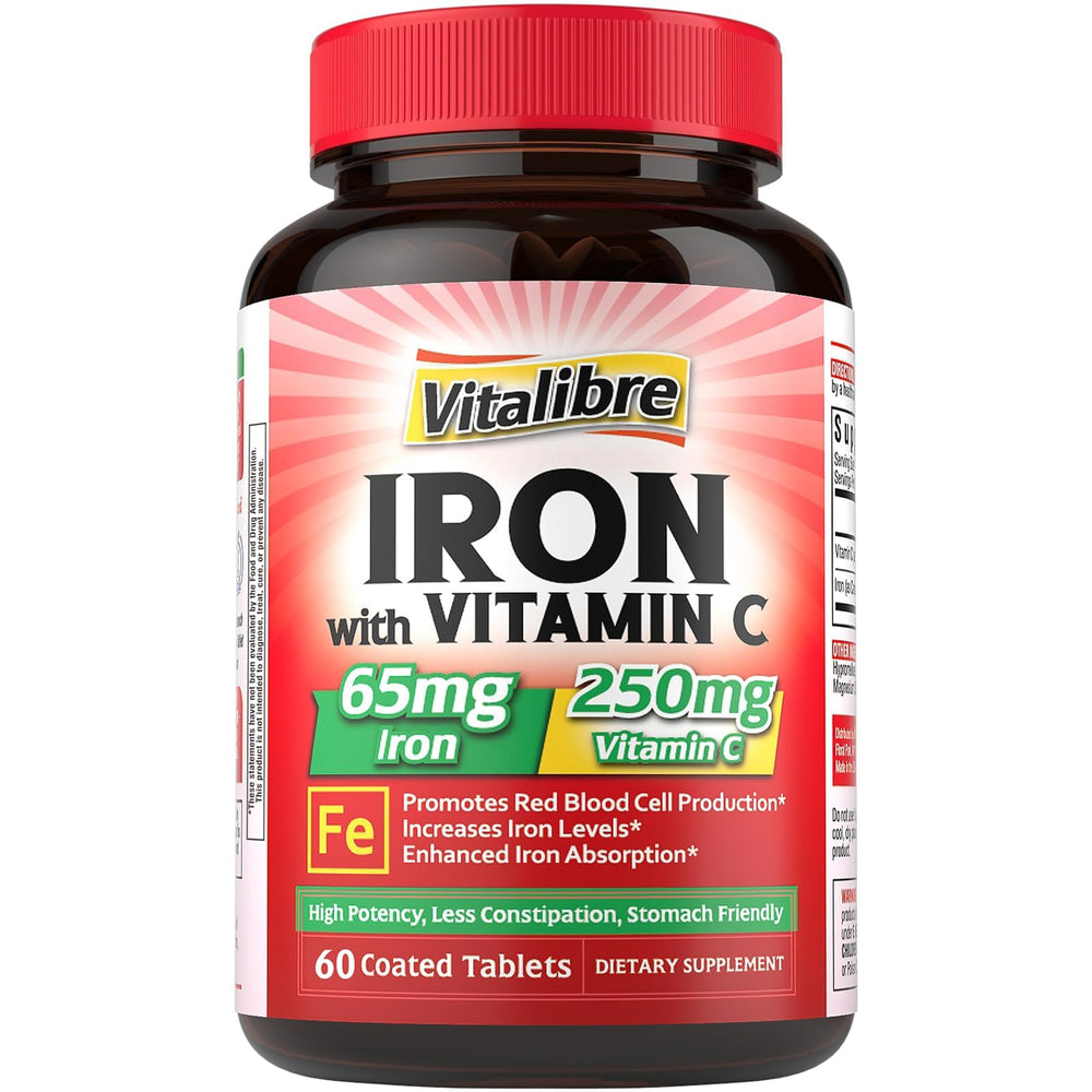 Vitalibre Iron 65mg carbonyl iron bottle illustrating gentle absorption.