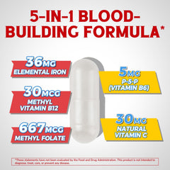 Vitalibre Iron Complex bottle label close-up highlighting iron bisglycinate and nutrients