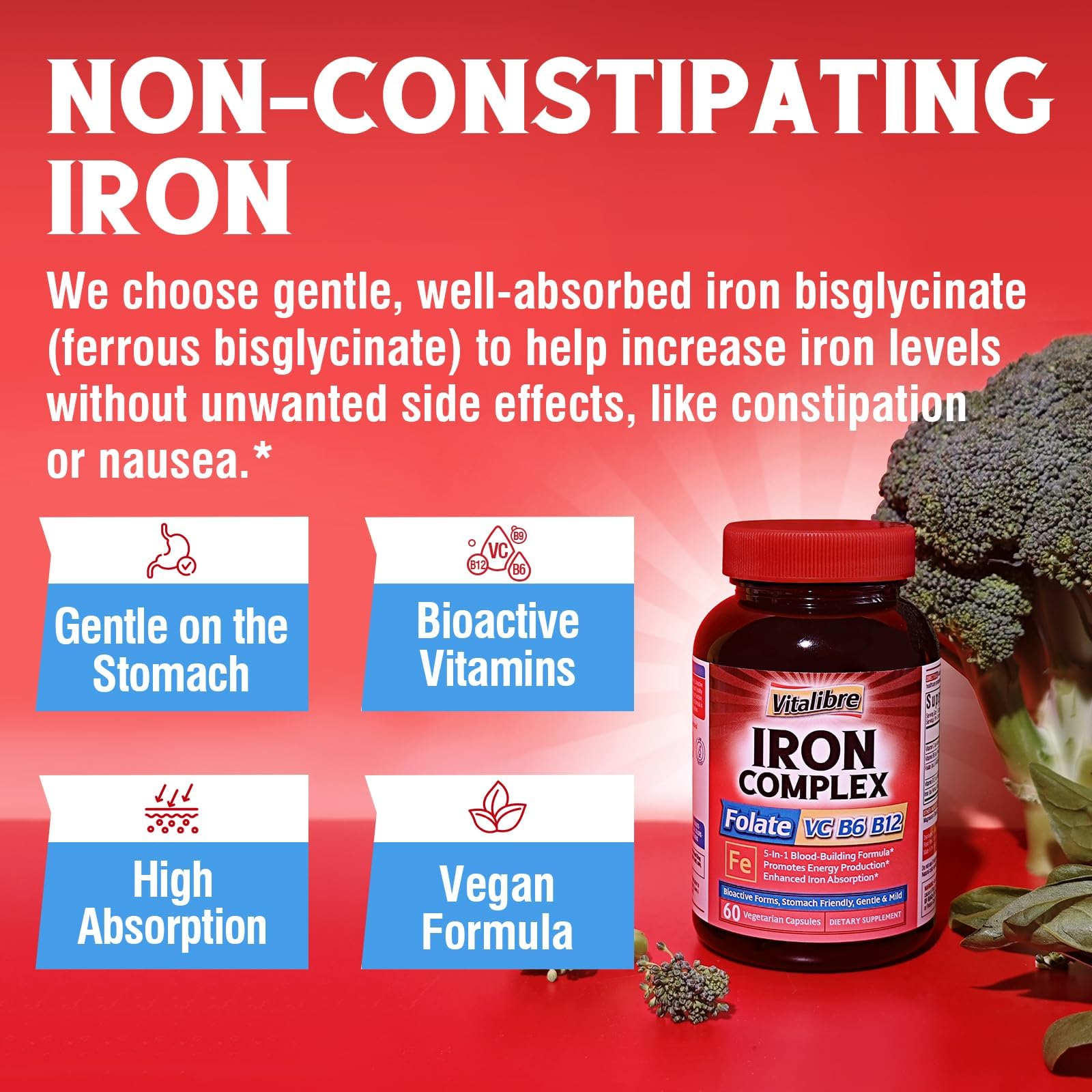 Vitalibre Iron Complex glass with pills ready to take with water