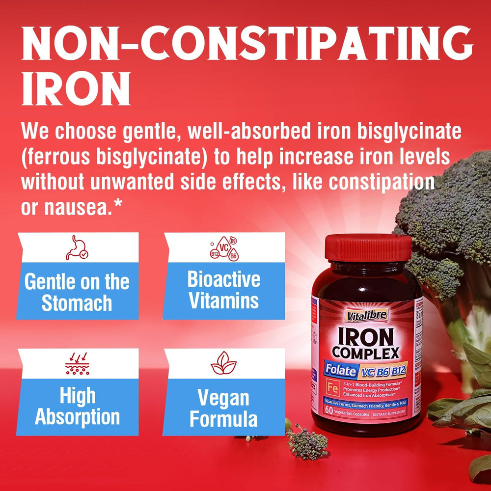 Vitalibre Iron Complex glass with pills ready to take with water