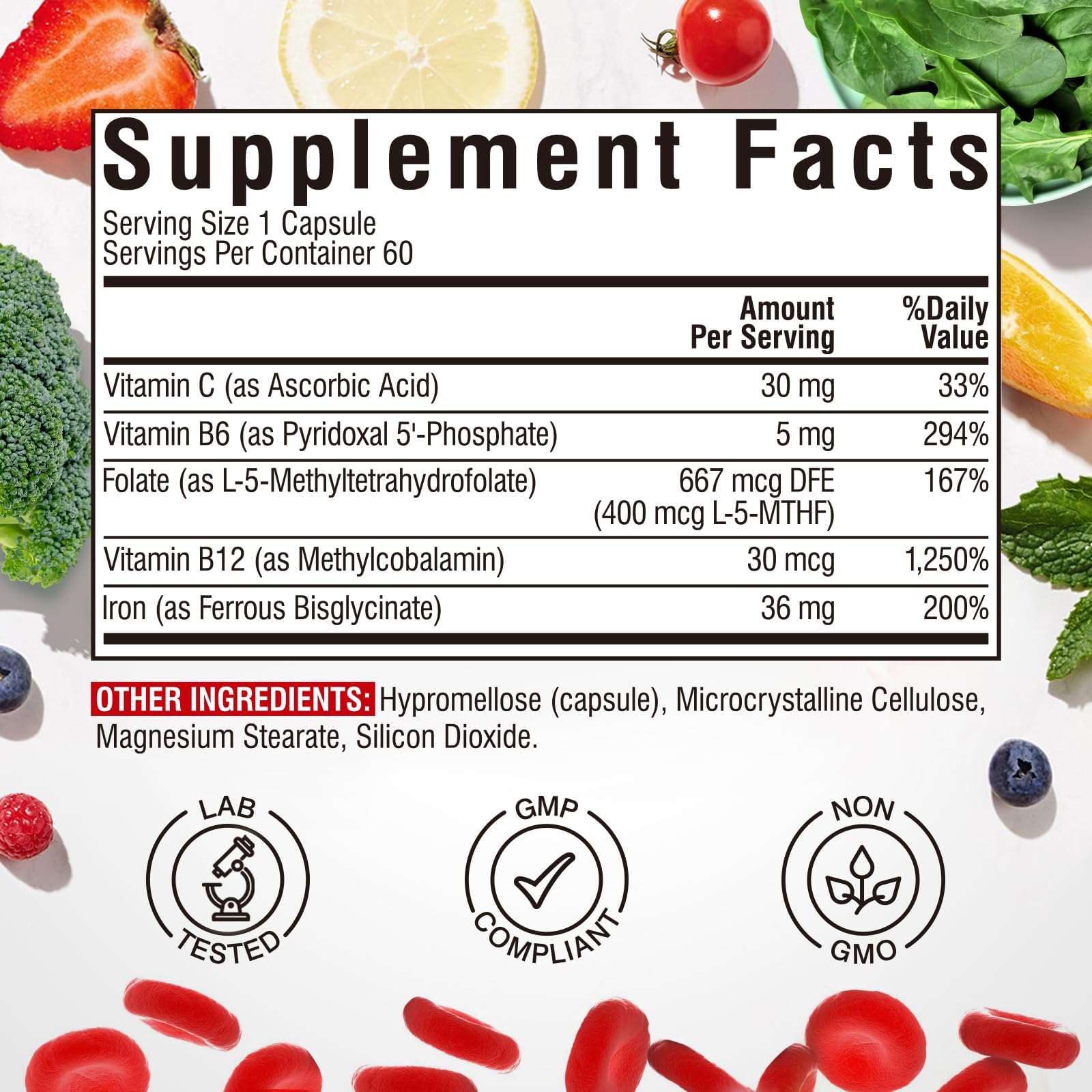 Vitalibre Iron Complex vegan non-GMO formula for plant-based diets
