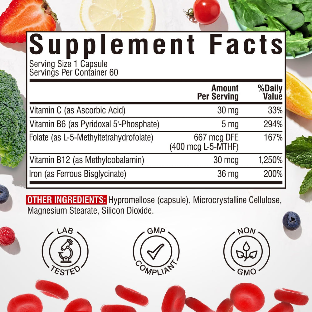 Vitalibre Iron Complex vegan non-GMO formula for plant-based diets