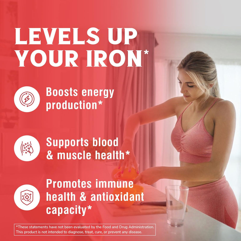 Vitalibre iron bottle highlighting stomach friendly design in hand.