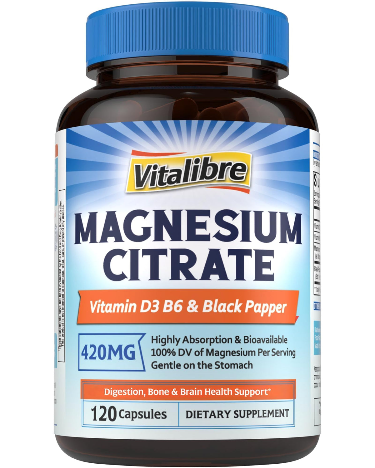 Vitalibre Magnesium Citrate bottle pour showing convenient daily dosing