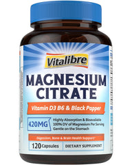 Vitalibre Magnesium Citrate bottle pour showing convenient daily dosing