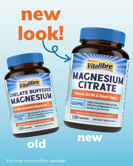 Vitalibre Magnesium Citrate capsules closeup of small, easy-to-swallow pills