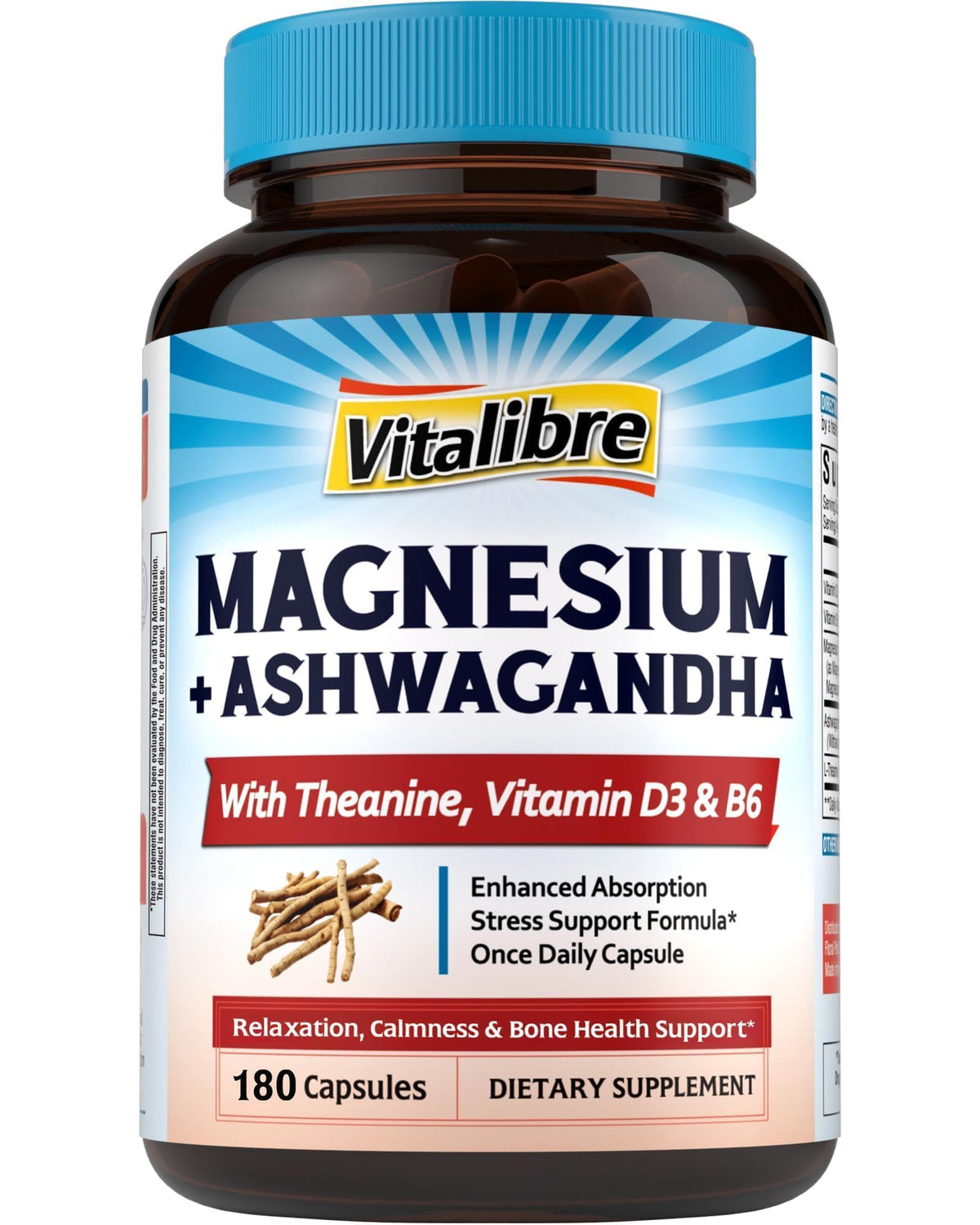 Vitalibre Magnesium Complex bottle front — supports daily calm and balance.