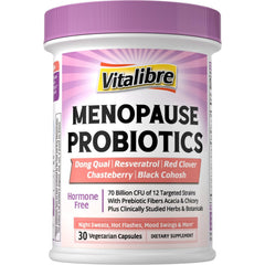 Vitalibre menopause probiotics 70B billion bottle shows daily probiotic support for menopause