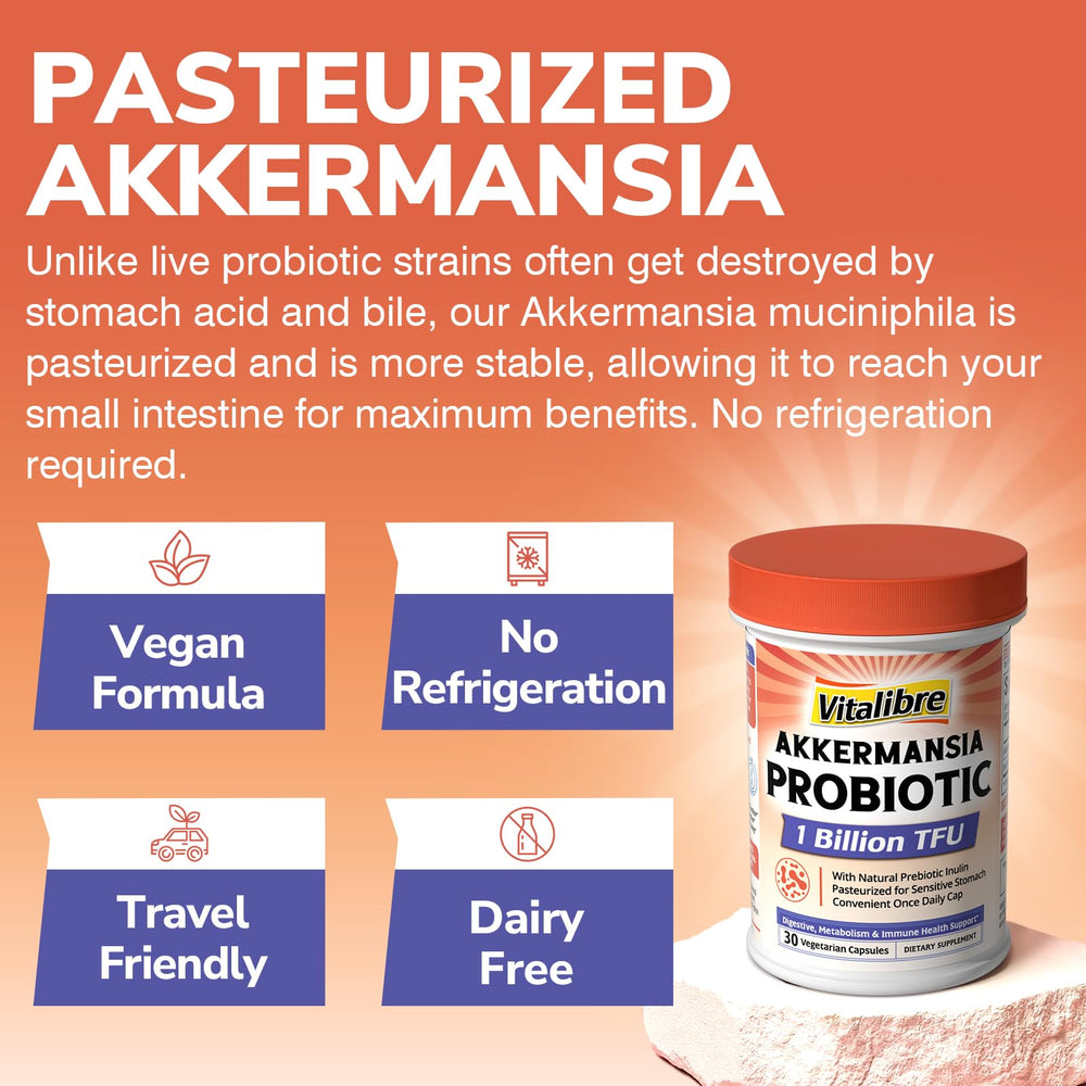 Vitalibre bottle shows no refrigeration required for convenient daily use