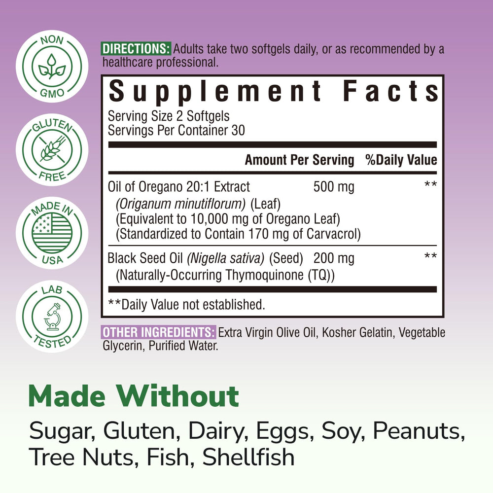Vitalibre Oil of Oregano softgels close-up showing compact, odorless capsules for easy intake.