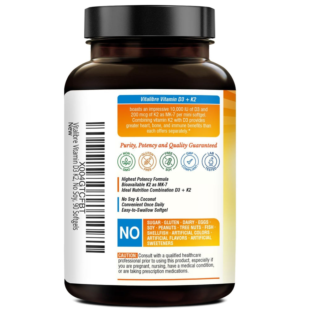 Vitalibre soy-free label highlights allergen-free formulation and ingredients.