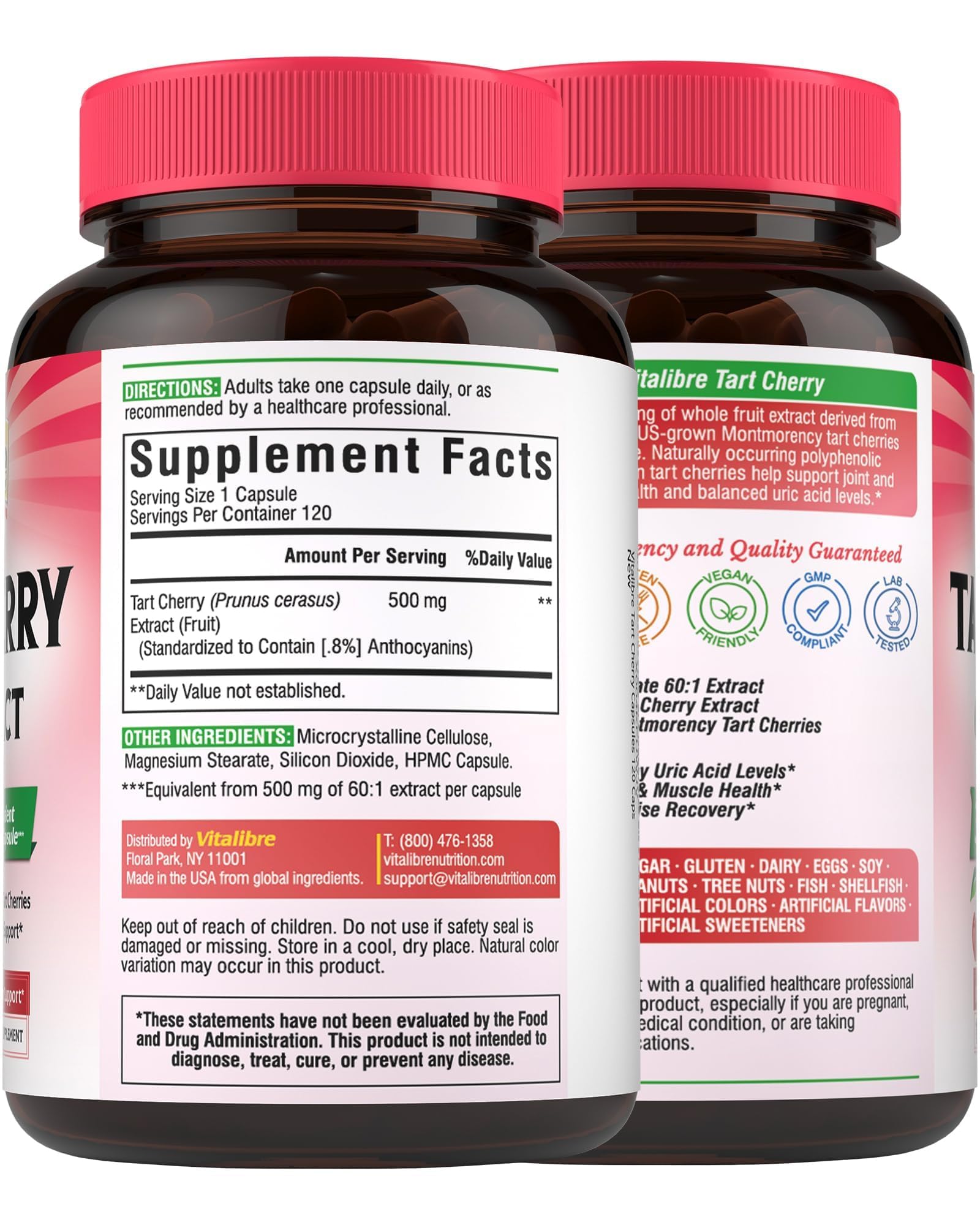 Vegan Vitalibre Tart Cherry capsules neatly arranged for daily routine.