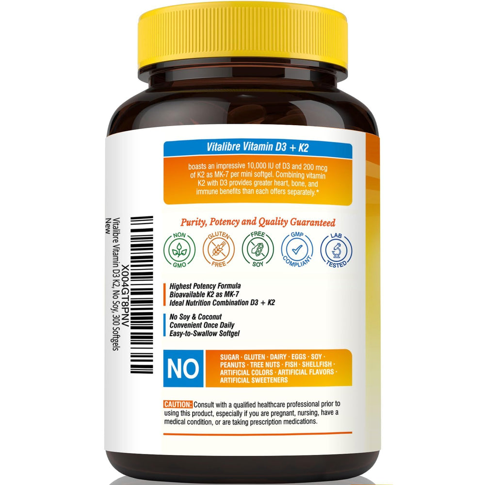 Vitalibre bottle graphic highlights 300-day supply and easy-to-swallow capsules.