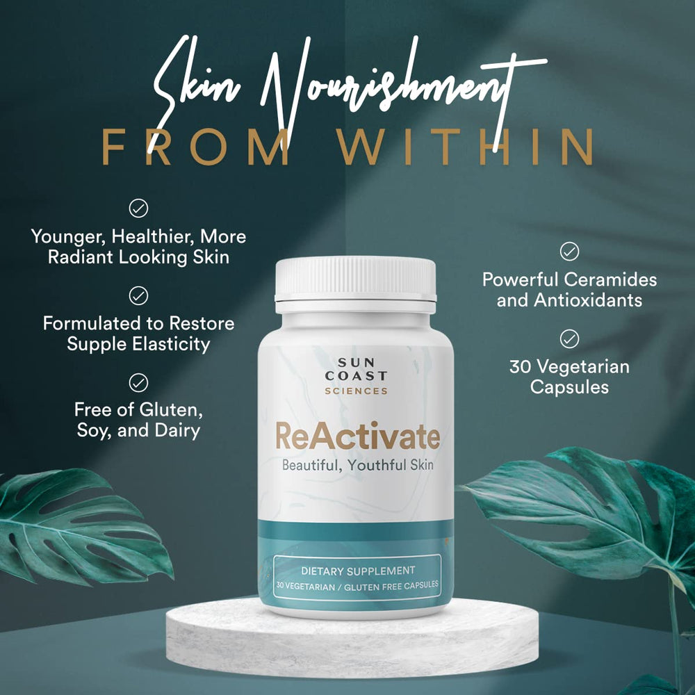 Vitalifi ReActivate label on packaging featuring Dr. Rosenberg's skin health formula